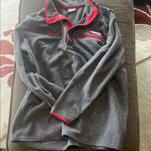 Columbia Performance Fishing Gear Gray Fleece Pullover with Red Accents